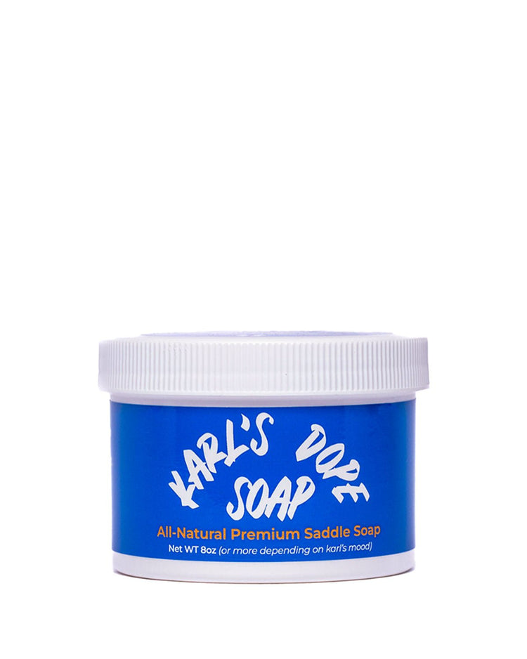 8oz tub of Karl’s Saddle Soap for all-natural leather care, cleans, nourishes, and protects saddles, boots, and accessories.
